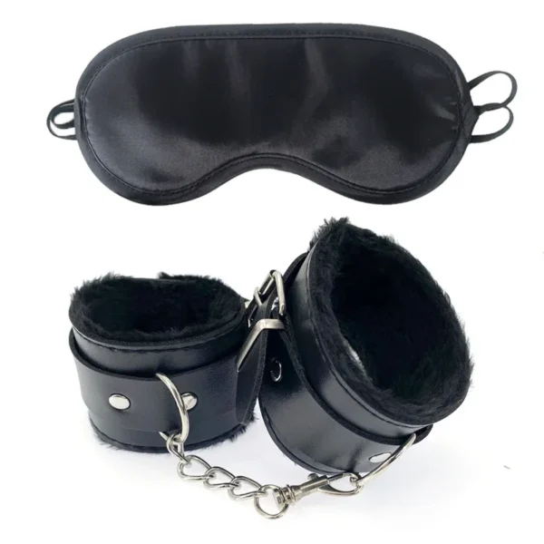 2Pcs PU Leather Sex Handcuffs With Eye Mask For Couples  Adult Bondage Toys - Image 3