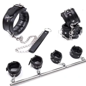 Stainless Steel Adjustable Open Leg Bar Handcuffs Ankle Cuffs  Dog Collar Bondage Set