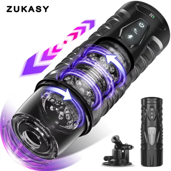 Telescopic Rotating Male Masturbator - Electric Sex Toy for