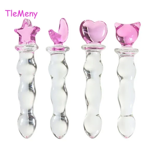 Pink Crystal Glass Anal Plug & Beads Set for Adults